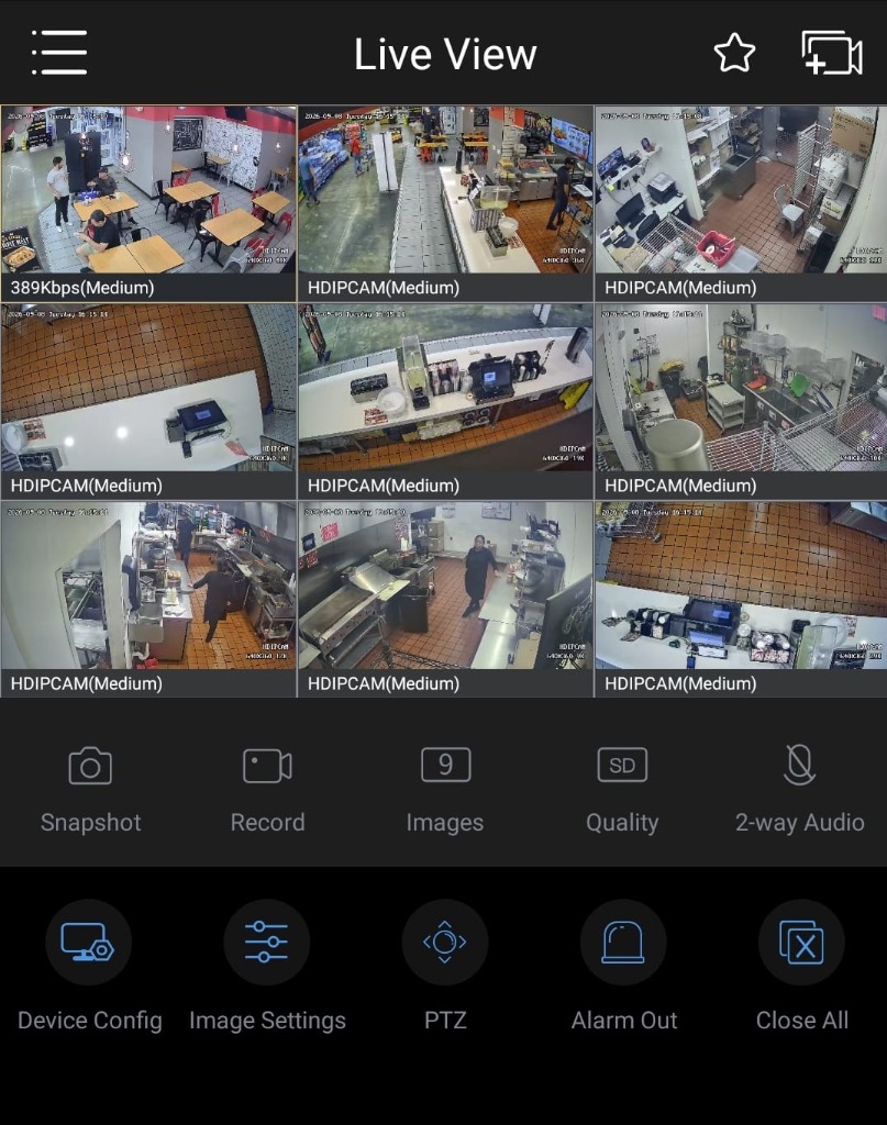 Charleys Cheesesteaks 9-Channel Live Mobile CCTV View by AKMITS Services